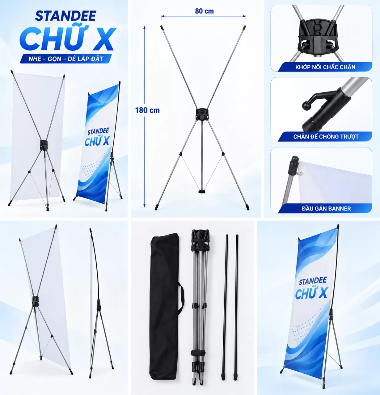 Standee chữ X Hoàng Dương – Dựng phát đứng ngay, gấp gọn trong 5 giây